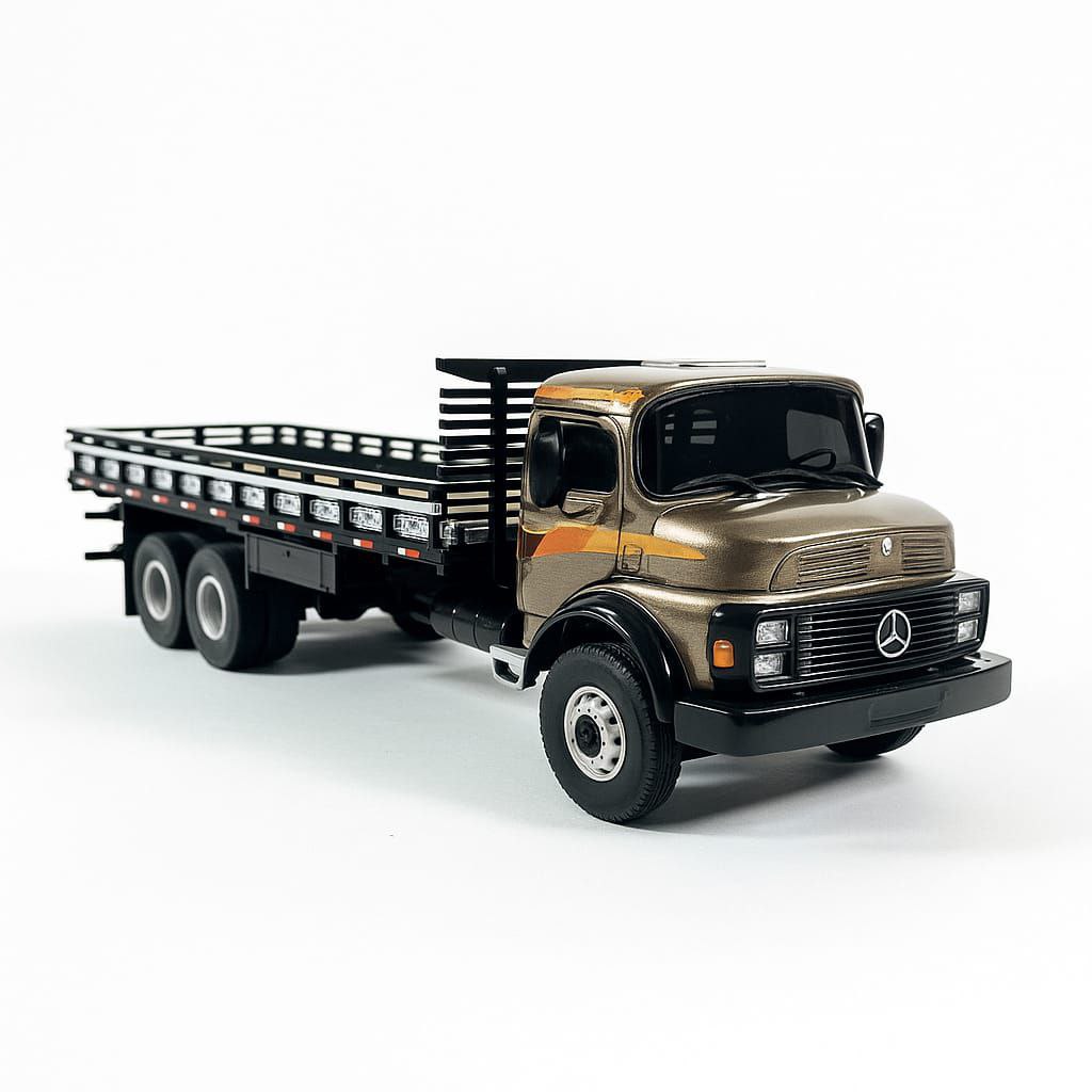 Miniatura Caminhão Mercedes-Benz L-1113 Carroceria Aberta Marrom Metálico - Escala 1/24